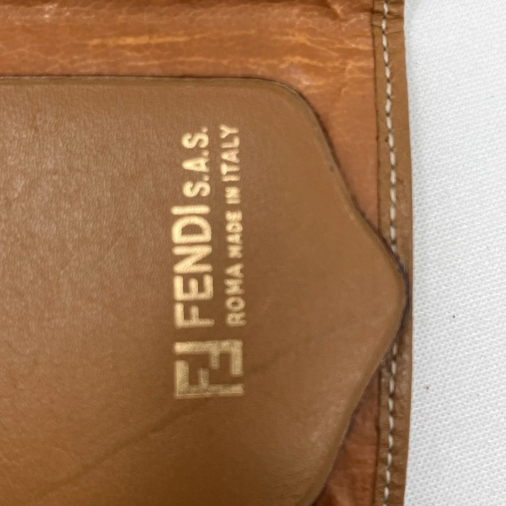 Fendi Red Brown Leather Envelope 6 Key Chain for Women, Logo Accent, 4x2.5in